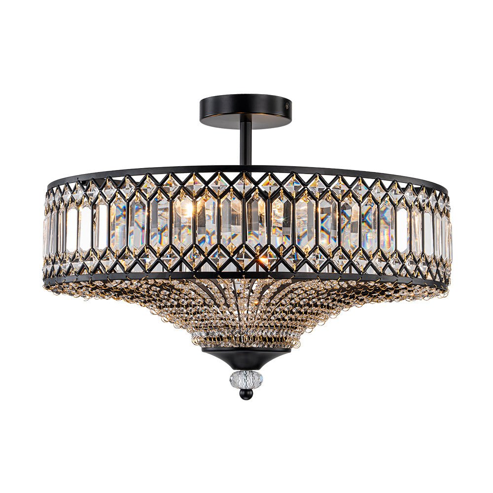 Pendantlightie - 6 - Light Glam Drum Semi Flush Mount With Crystal For Aisle Porch - Semi Flush Mount - Black - 