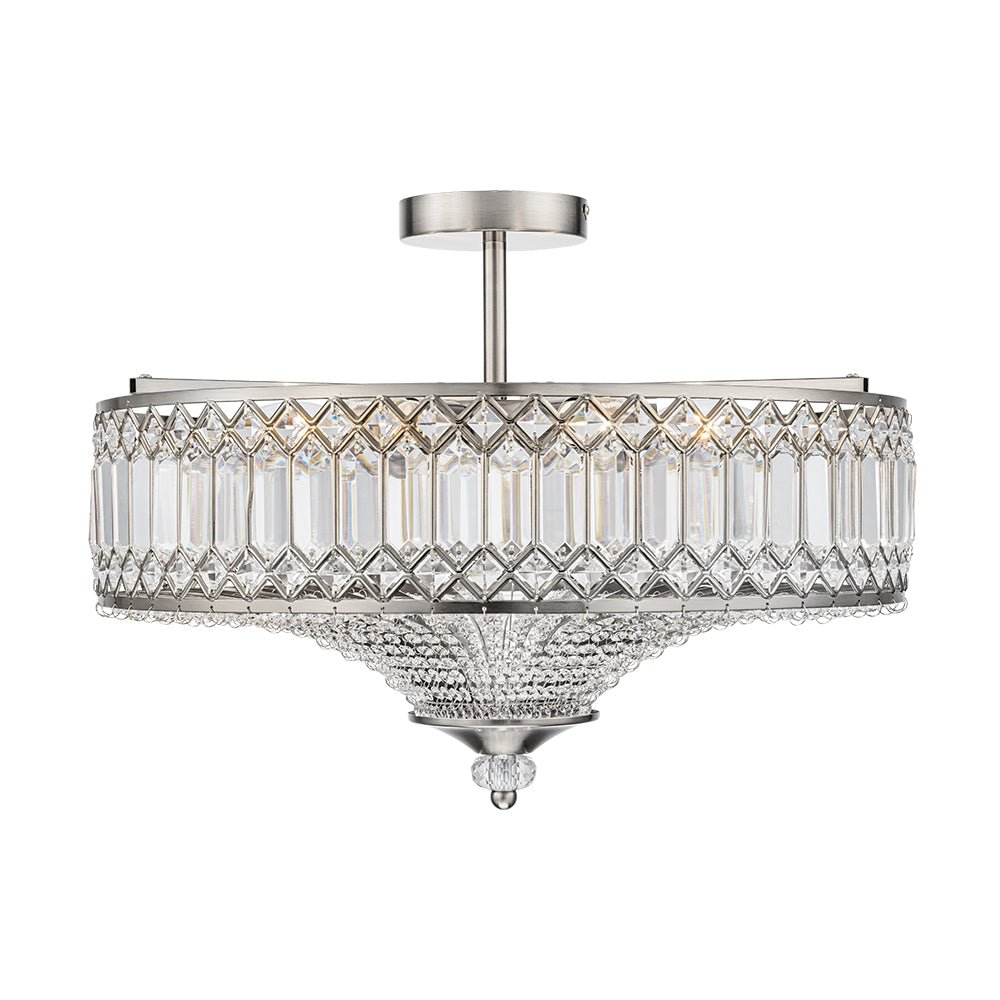 Pendantlightie - 6 - Light Glam Drum Semi Flush Mount With Crystal For Aisle Porch - Semi Flush Mount - Chrome - 