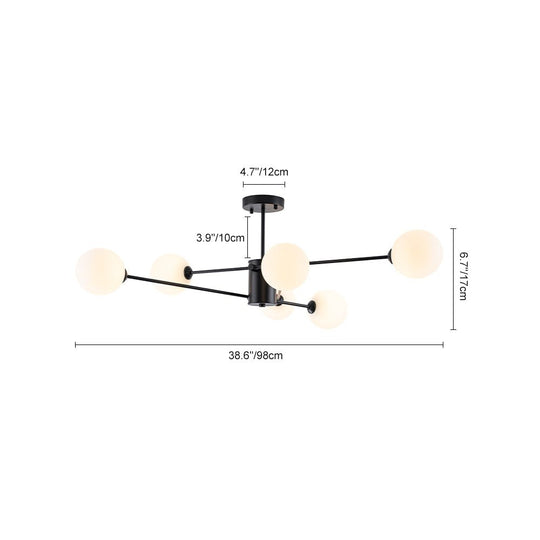 Pendantlightie - 6 - Light Glass Globe Sputnik Semi Flush Mount - Semi Flush Mount - Black - 