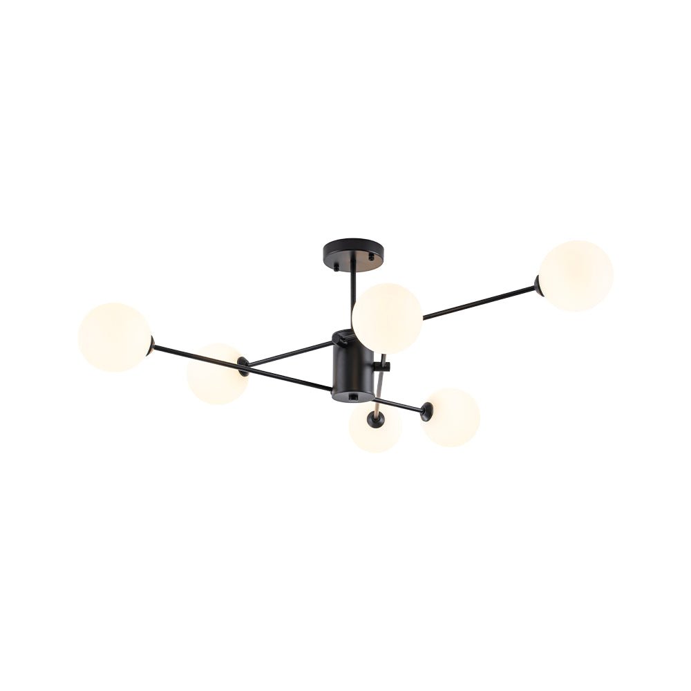 Pendantlightie - 6 - Light Glass Globe Sputnik Semi Flush Mount - Semi Flush Mount - Black - 