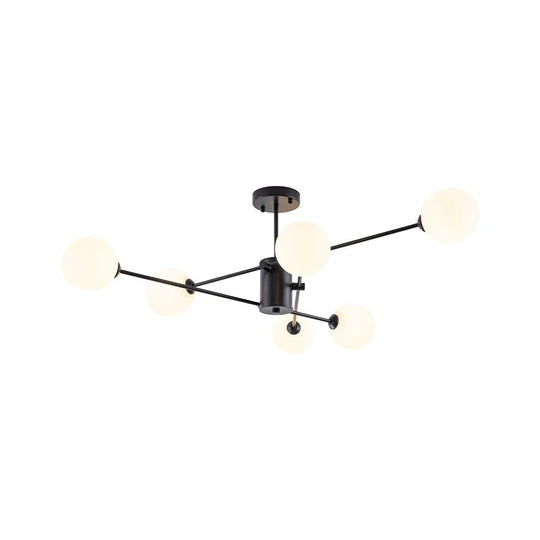 Pendantlightie - 6 - Light Glass Globe Sputnik Semi Flush Mount - Semi Flush Mount - Black - 