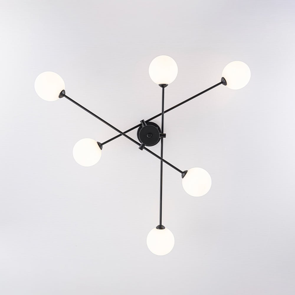 Pendantlightie - 6 - Light Glass Globe Sputnik Semi Flush Mount - Semi Flush Mount - Black - 