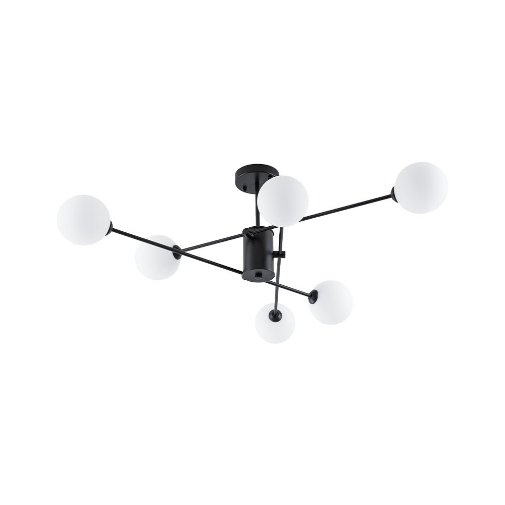 Pendantlightie - 6 - Light Glass Globe Sputnik Semi Flush Mount - Semi Flush Mount - Black - 