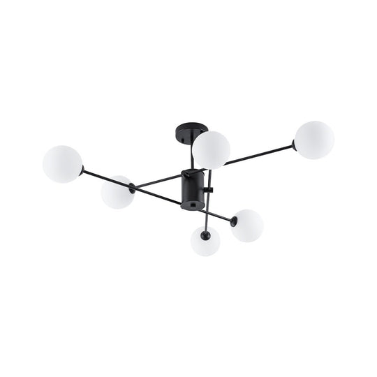 Pendantlightie - 6 - Light Glass Globe Sputnik Semi Flush Mount - Semi Flush Mount - Black - 