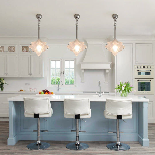 Pendantlightie - Art Deco Twinkle 1 - Light Frosted Star Shape Glass Pendant Light - Pendants - Chrome - 