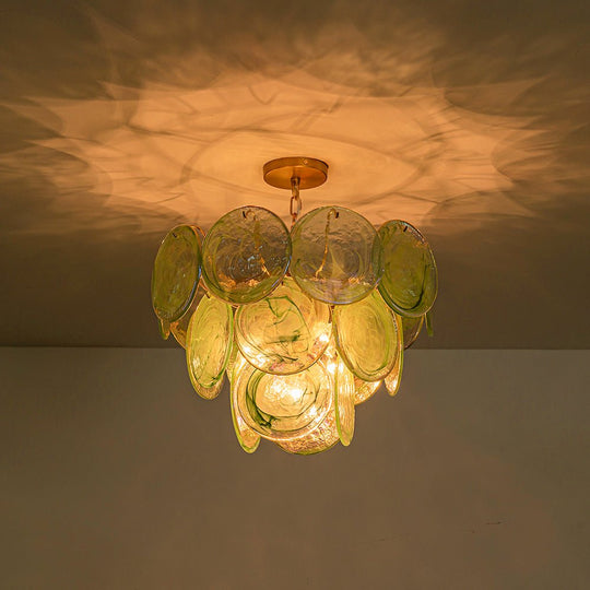 Pendantlightie - Arts And Crafts Vintage 5 - Light Swirled Cloud Glass Tiered Chandelier - Chandeliers - Blue - 