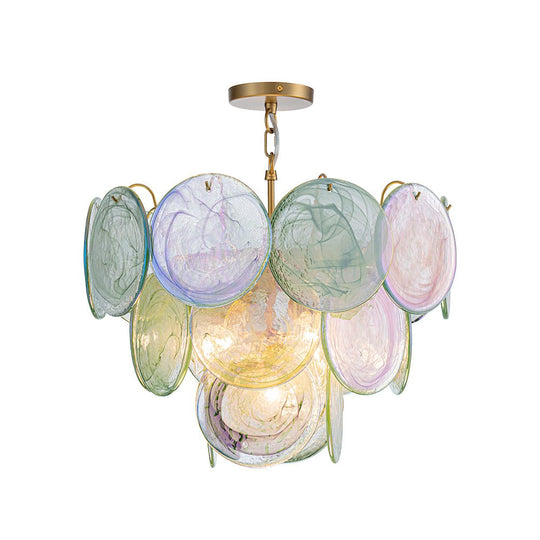 Pendantlightie - Arts And Crafts Vintage 5 - Light Swirled Cloud Glass Tiered Chandelier - Chandeliers - Blue - 