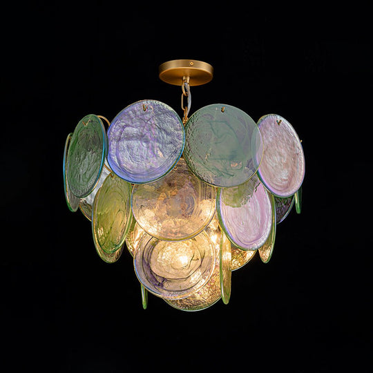 Pendantlightie - Arts And Crafts Vintage 5 - Light Swirled Cloud Glass Tiered Chandelier - Chandeliers - Blue - 