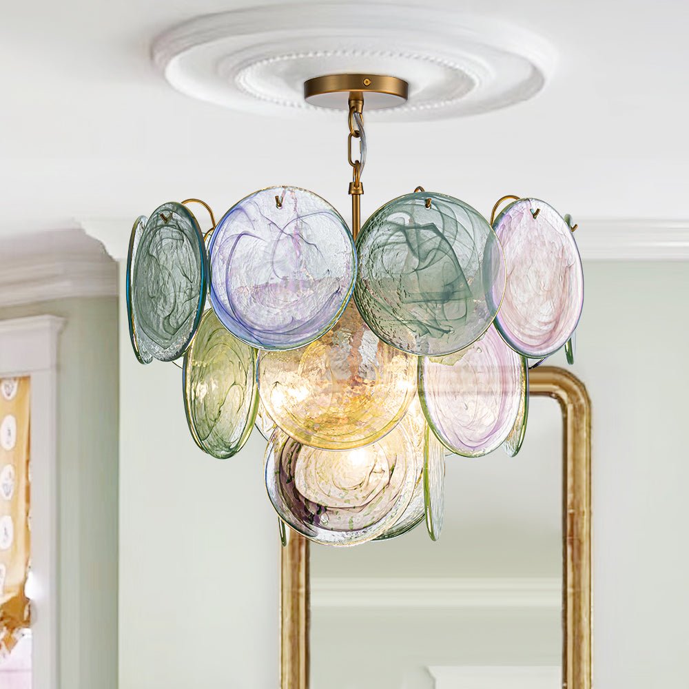 Pendantlightie - Arts And Crafts Vintage 5 - Light Swirled Cloud Glass Tiered Chandelier - Chandeliers - Green - 