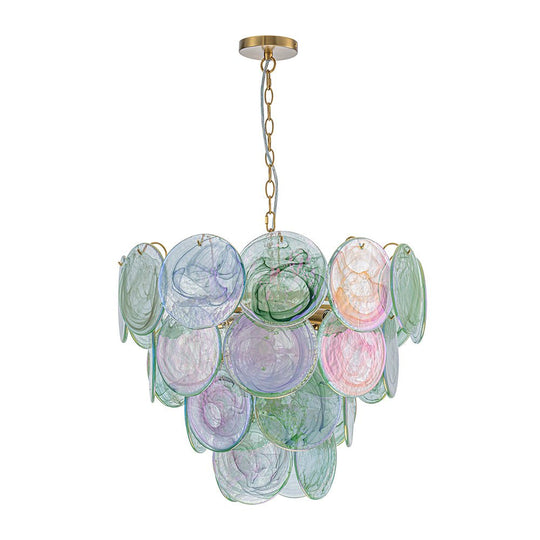 Pendantlightie - Arts And Crafts Vintage 9 - Light Swirled Cloud Glass Tiered Chandelier - Chandeliers - Blue - 