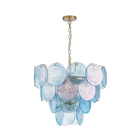Pendantlightie - Arts And Crafts Vintage 9 - Light Swirled Cloud Glass Tiered Chandelier - Chandeliers - Blue - 