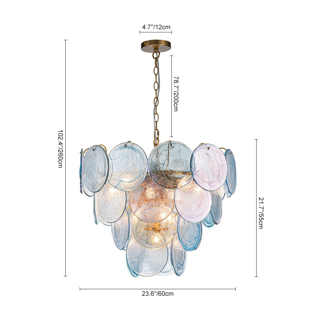 Pendantlightie - Arts And Crafts Vintage 9 - Light Swirled Cloud Glass Tiered Chandelier - Chandeliers - Blue - 