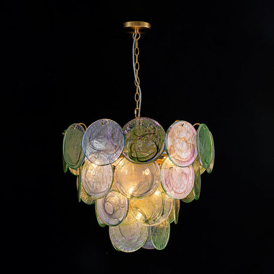 Pendantlightie - Arts And Crafts Vintage 9 - Light Swirled Cloud Glass Tiered Chandelier - Chandeliers - Blue - 