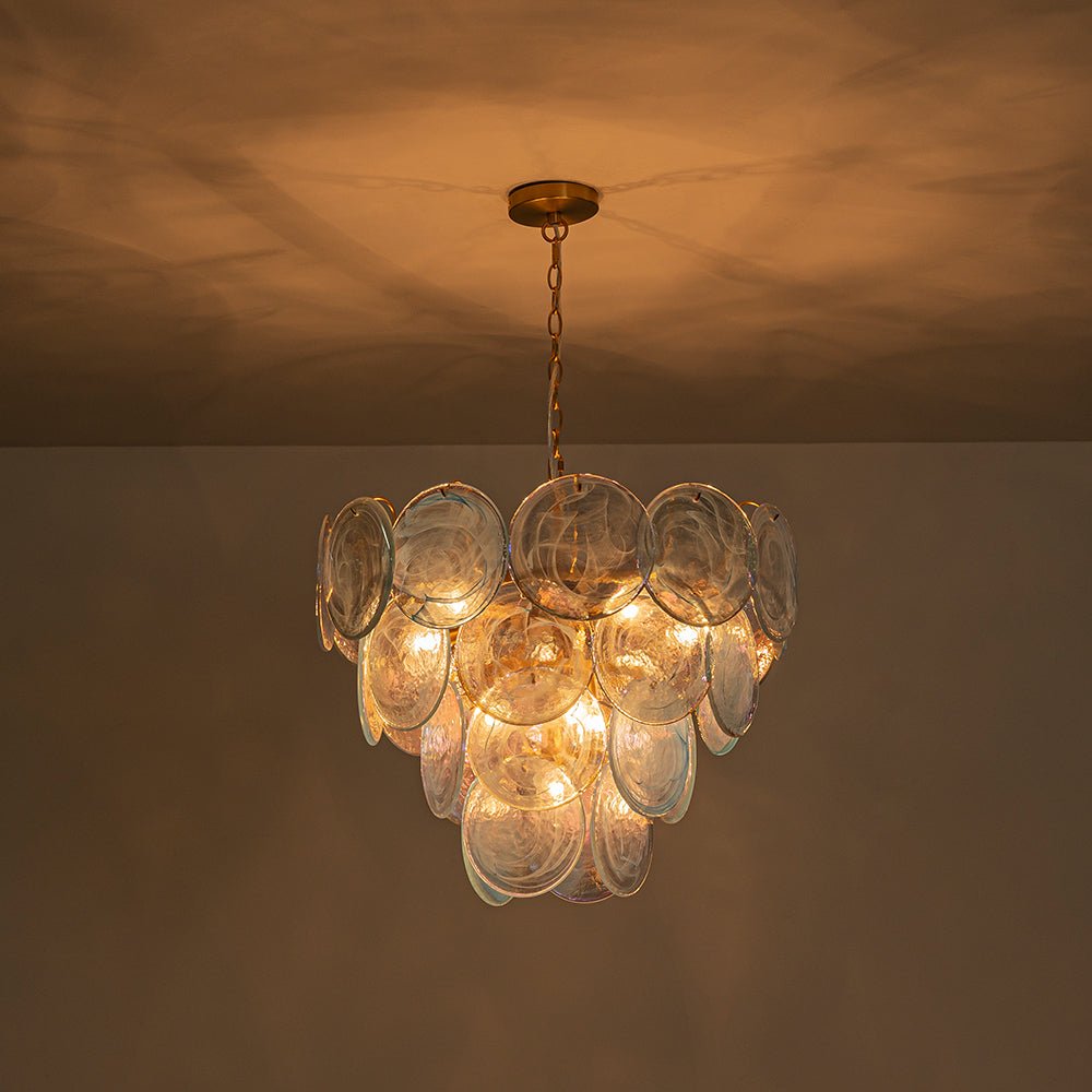 Pendantlightie - Arts And Crafts Vintage 9 - Light Swirled Cloud Glass Tiered Chandelier - Chandeliers - Blue - 