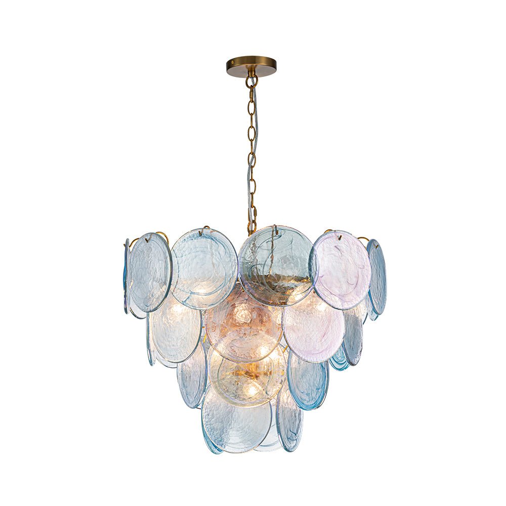 Pendantlightie - Arts And Crafts Vintage 9 - Light Swirled Cloud Glass Tiered Chandelier - Chandeliers - Blue - 