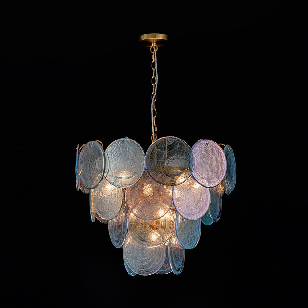 Pendantlightie - Arts And Crafts Vintage 9 - Light Swirled Cloud Glass Tiered Chandelier - Chandeliers - Blue - 