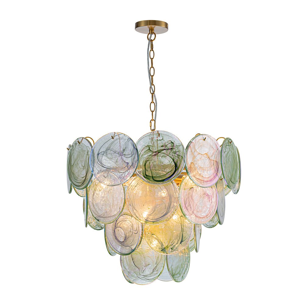 Pendantlightie - Arts And Crafts Vintage 9 - Light Swirled Cloud Glass Tiered Chandelier - Chandeliers - Blue - 