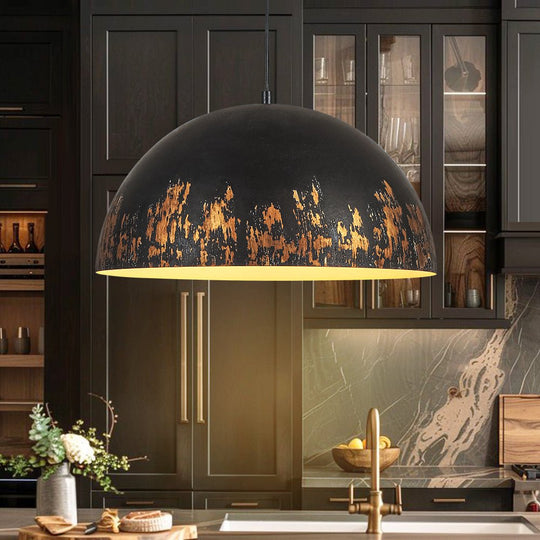 Pendantlightie-Arts Vintage 1-Light Distressed Handmade Paint Single Dome Pendant-Pendants-Black-