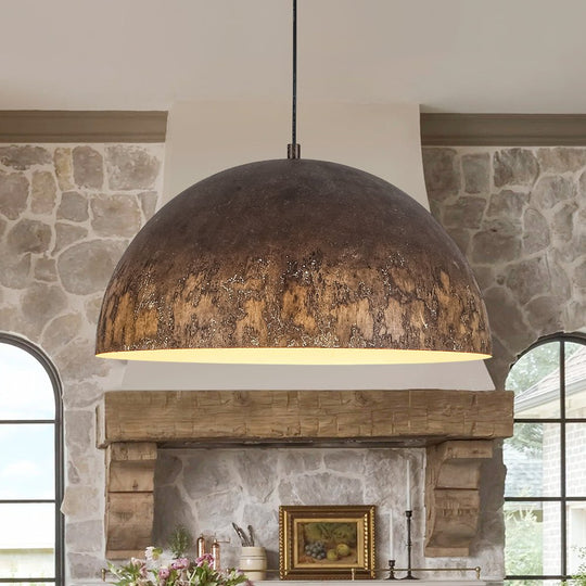 Pendantlightie-Arts Vintage 1-Light Distressed Handmade Paint Single Dome Pendant-Pendants-Brown-
