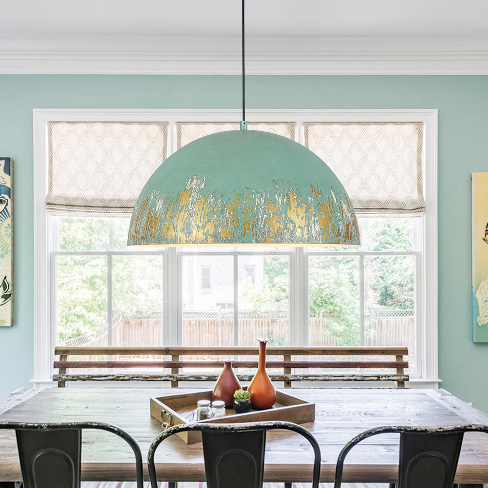 Pendantlightie-Arts Vintage 1-Light Distressed Handmade Paint Single Dome Pendant-Pendants-Green-