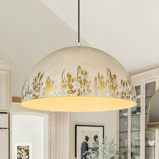 Pendantlightie-Arts Vintage 1-Light Distressed Handmade Paint Single Dome Pendant-Pendants-White-