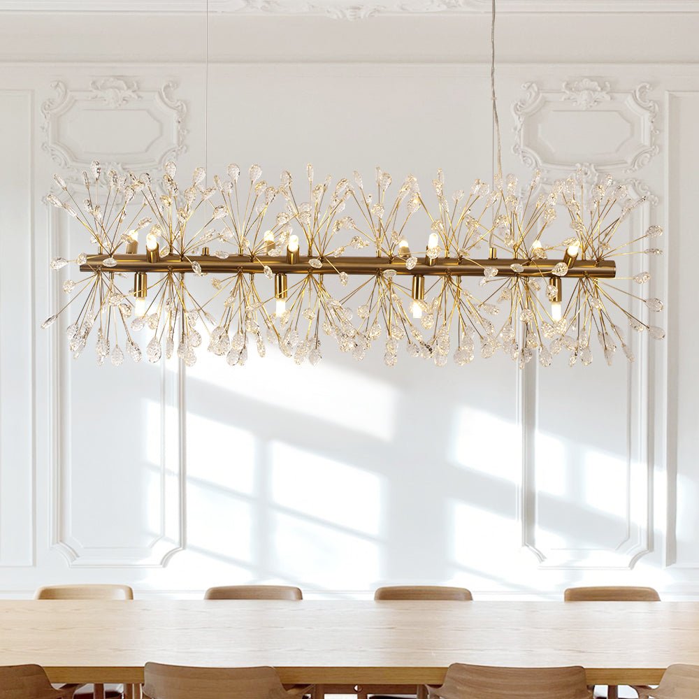 Pendantlightie - Blossom 12 - Light Floral Island Crystal Dandelion Linear Chandelier - Chandeliers - Gold - 