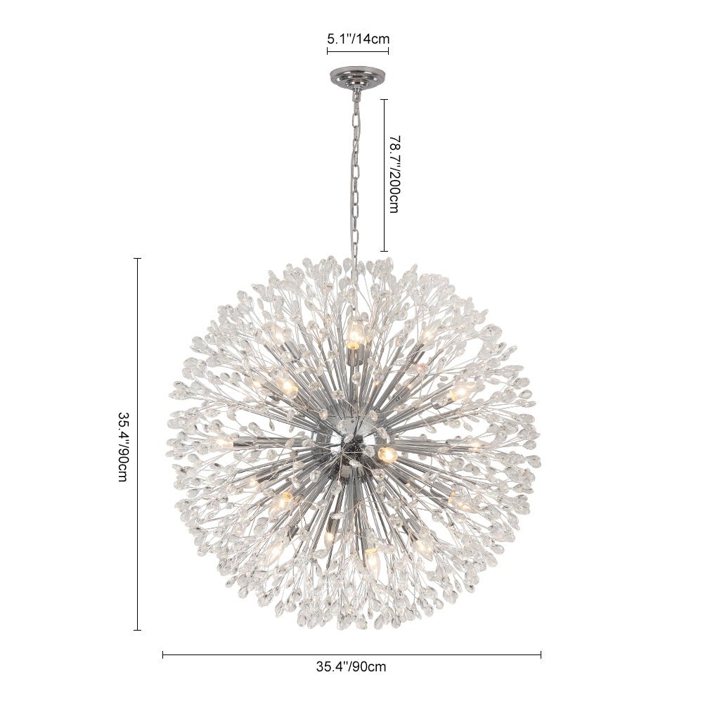 Pendantlightie - Blossom 20 - Light Large Floral Crystal Globe Dandelion Chandelier - Chandeliers - Chrome - 