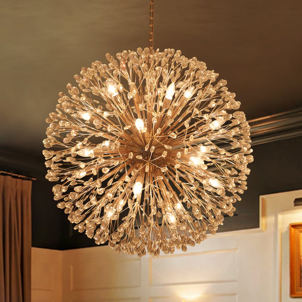 Pendantlightie - Blossom 20 - Light Large Floral Crystal Globe Dandelion Chandelier - Chandeliers - Gold - 