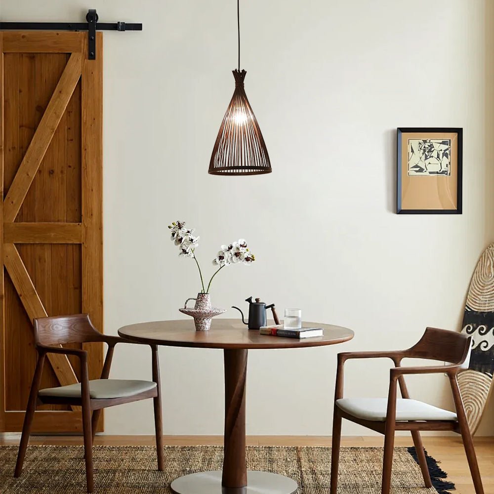 Pendantlightie - Boho 1 - Light Handwoven Bamboo Rattan Farmhouse Cone Pendant - Pendants - Black - Medium