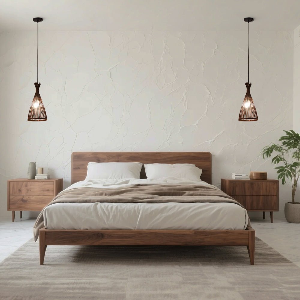 Pendantlightie - Boho 1 - Light Handwoven Bamboo Rattan Farmhouse Cone Pendant - Pendants - Black - Medium