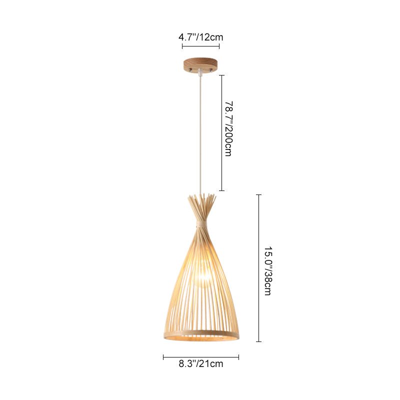 Pendantlightie - Boho 1 - Light Handwoven Bamboo Rattan Farmhouse Cone Pendant - Pendants - Black - Medium