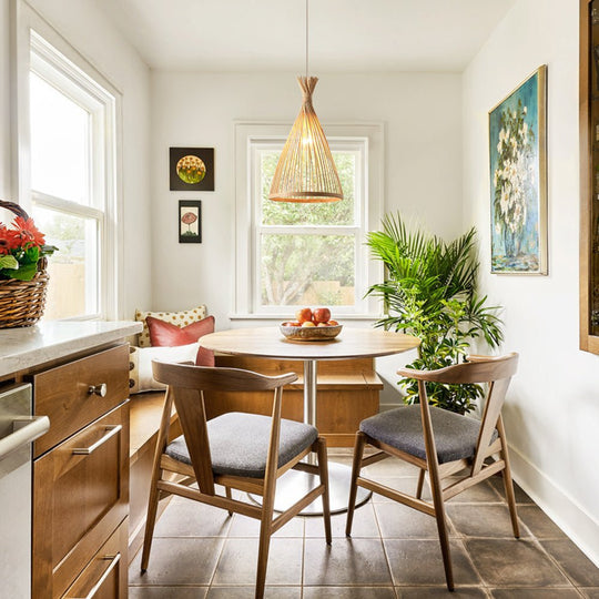 Pendantlightie - Boho 1 - Light Handwoven Bamboo Rattan Farmhouse Cone Pendant - Pendants - Black - Medium