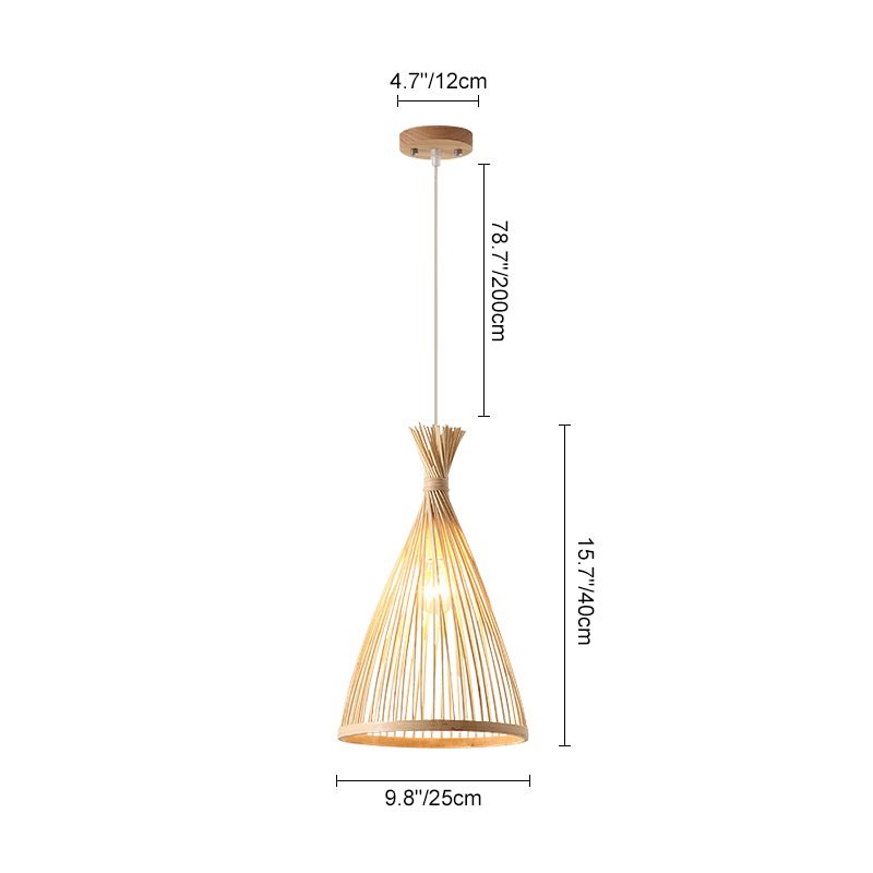 Pendantlightie - Boho 1 - Light Handwoven Bamboo Rattan Farmhouse Cone Pendant - Pendants - Black - Medium