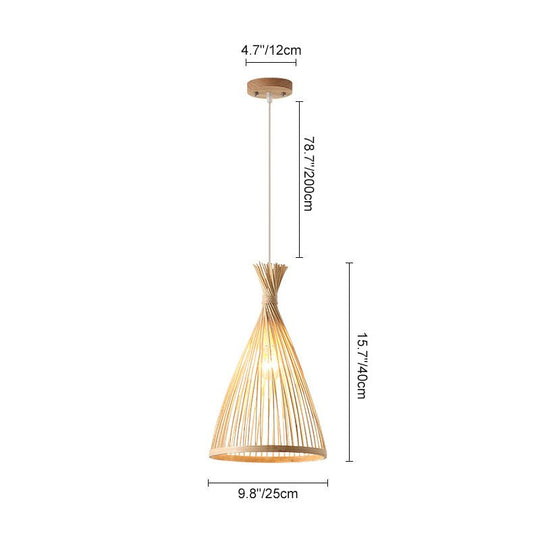 Pendantlightie - Boho 1 - Light Handwoven Bamboo Rattan Farmhouse Cone Pendant - Pendants - Black - Medium