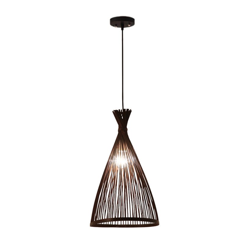 Pendantlightie - Boho 1 - Light Handwoven Bamboo Rattan Farmhouse Cone Pendant - Pendants - Black - Medium