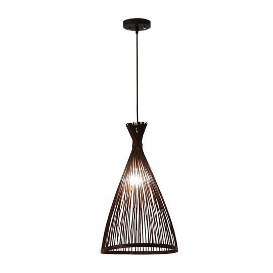 Pendantlightie - Boho 1 - Light Handwoven Bamboo Rattan Farmhouse Cone Pendant - Pendants - Black - Medium