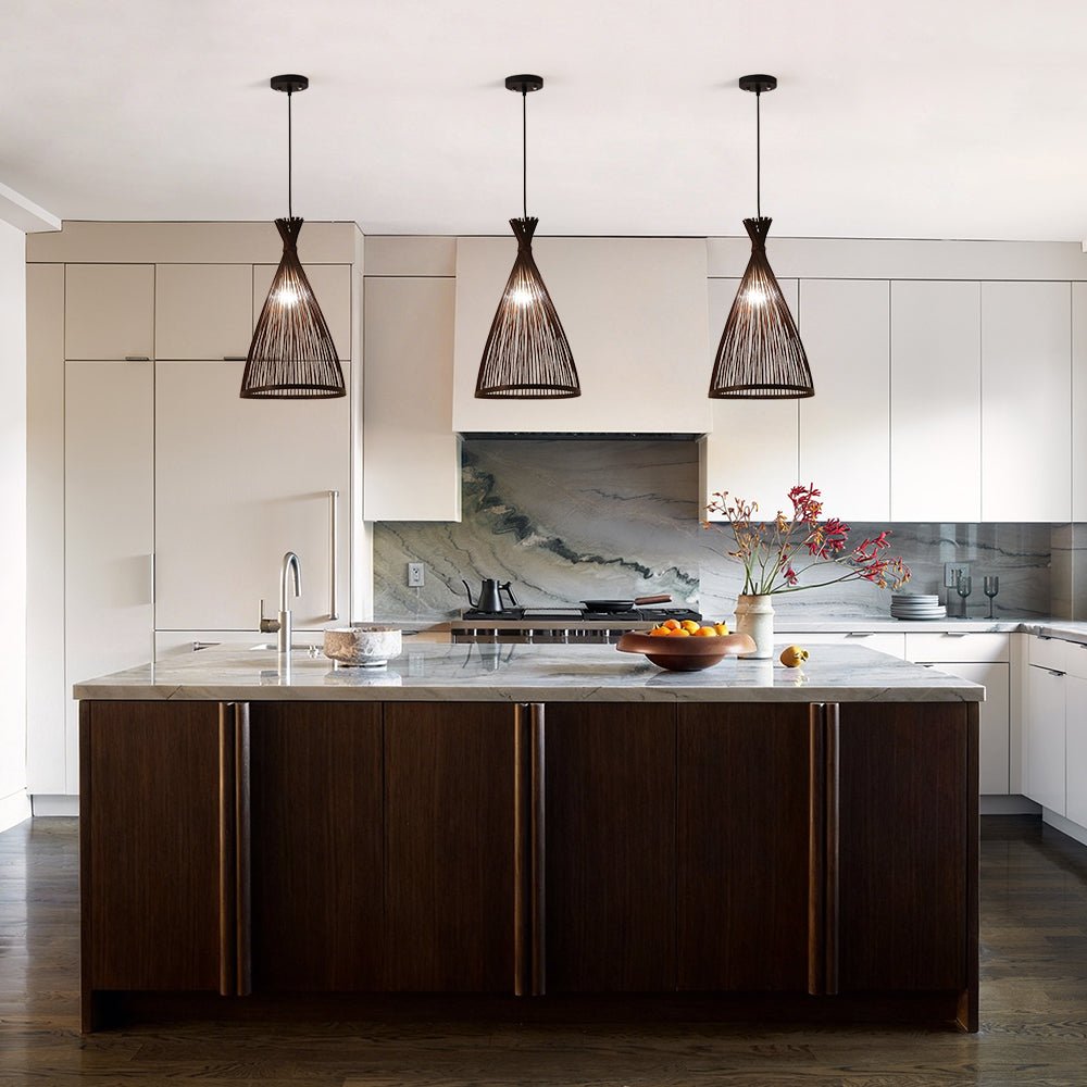 Pendantlightie - Boho 1 - Light Handwoven Bamboo Rattan Farmhouse Cone Pendant - Pendants - Black - Medium