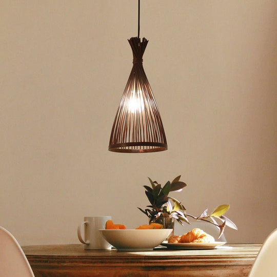 Pendantlightie - Boho 1 - Light Handwoven Bamboo Rattan Farmhouse Cone Pendant - Pendants - Black - Small