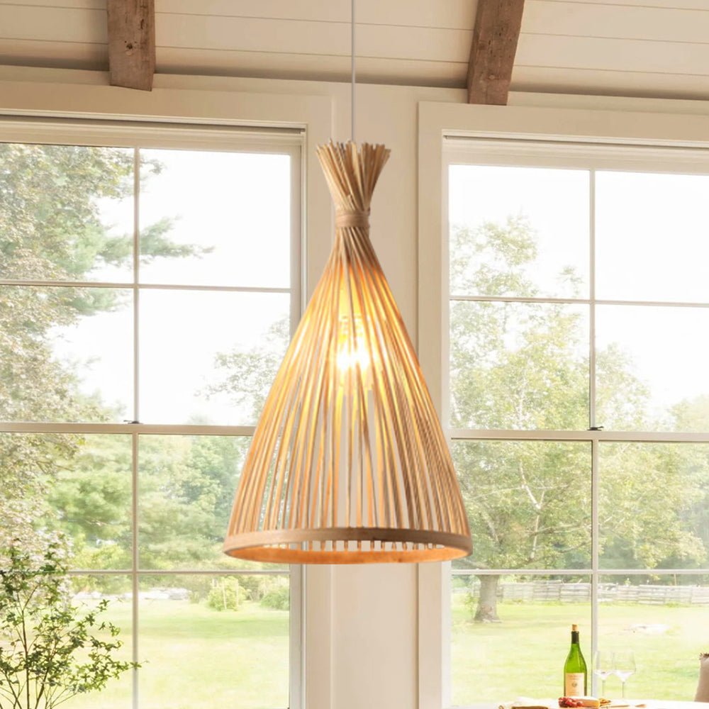 Pendantlightie - Boho 1 - Light Handwoven Bamboo Rattan Farmhouse Cone Pendant - Pendants - Natural - Large