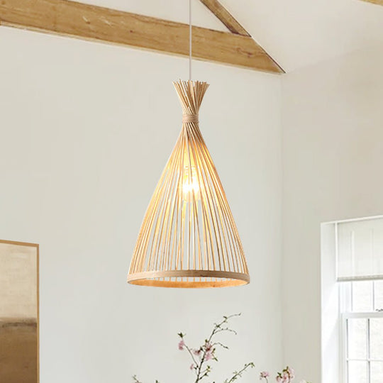 Pendantlightie - Boho 1 - Light Handwoven Bamboo Rattan Farmhouse Cone Pendant - Pendants - Natural - Medium