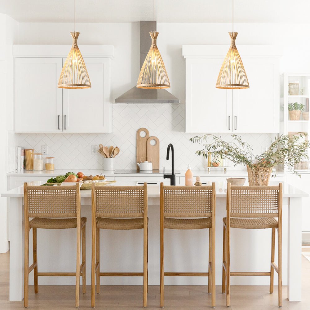 Pendantlightie - Boho 1 - Light Handwoven Bamboo Rattan Farmhouse Cone Pendant - Pendants - Natural - Small