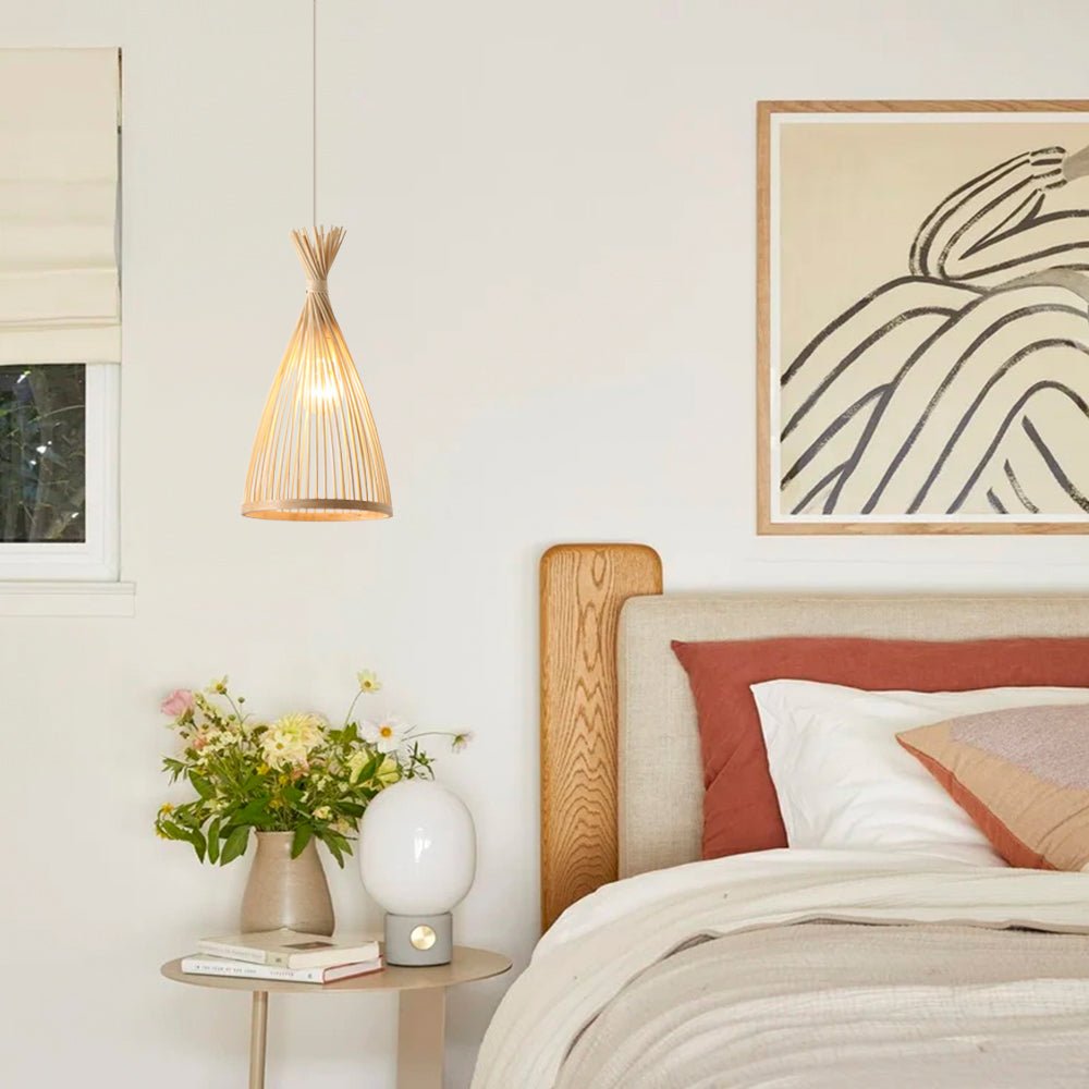 Pendantlightie - Boho 1 - Light Handwoven Bamboo Rattan Farmhouse Cone Pendant - Pendants - Natural - Small