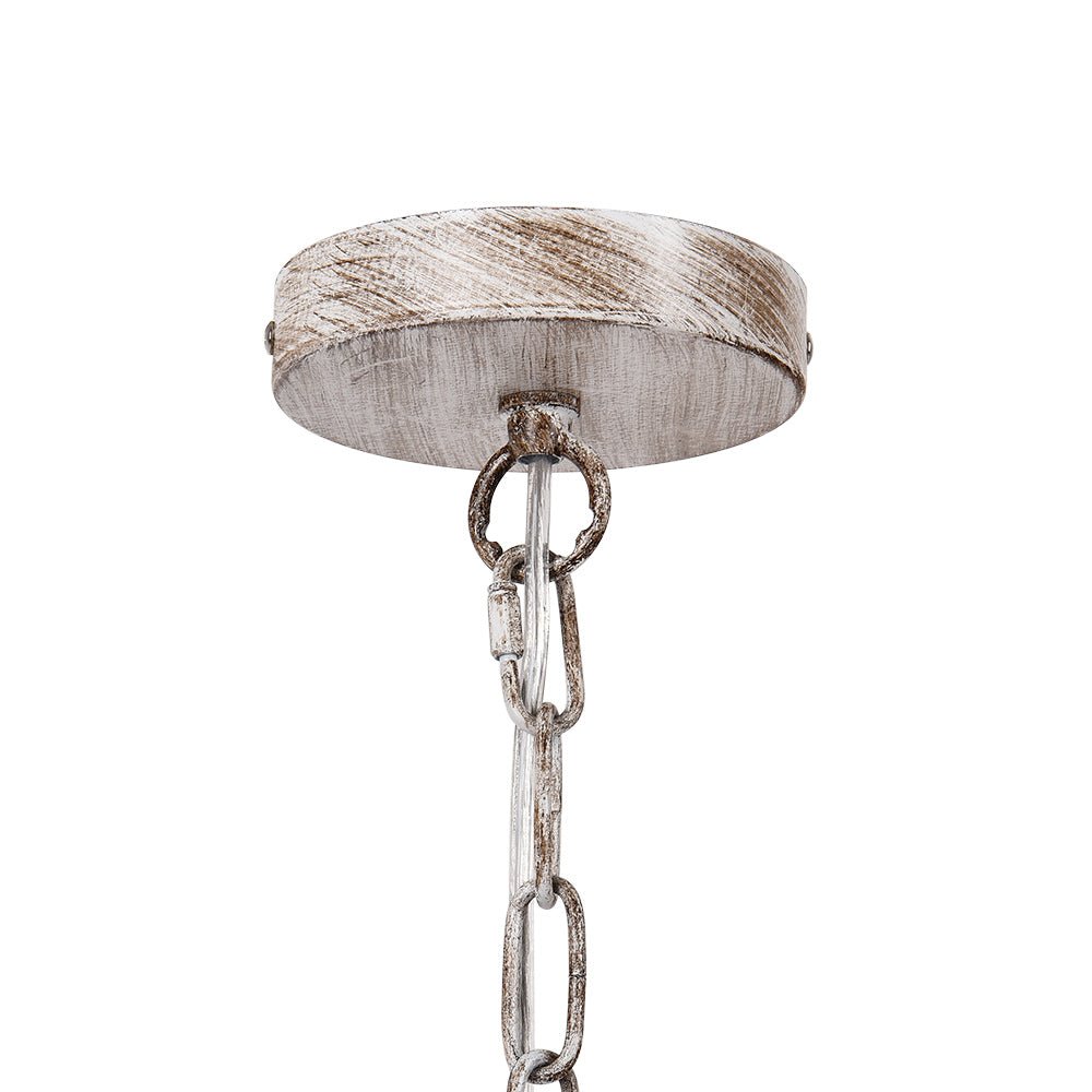 Pendantlightie - Boho 4 - Light Geometric Lantern Wooden Beaded Chandelier - Chandeliers - Beige Wood Bead - 