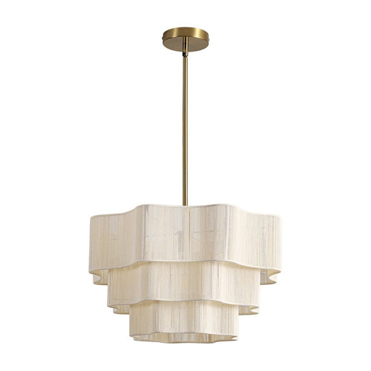 Pendantlightie-Boho Coastal 1-Light Handwoven Drum Wavy Edge Tiered Chandelier-Chandeliers-Brass-
