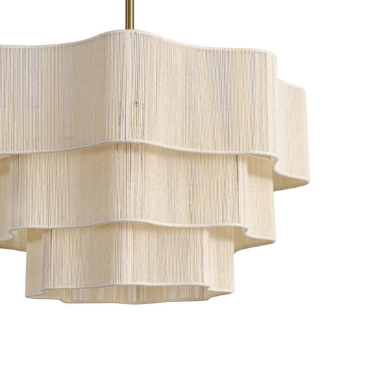 Pendantlightie-Boho Coastal 1-Light Handwoven Drum Wavy Edge Tiered Chandelier-Chandeliers-Brass-