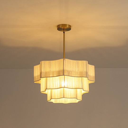 Pendantlightie-Boho Coastal 1-Light Handwoven Drum Wavy Edge Tiered Chandelier-Chandeliers-Brass-