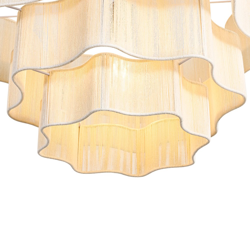Pendantlightie-Boho Coastal 1-Light Handwoven Drum Wavy Edge Tiered Chandelier-Chandeliers-Brass-