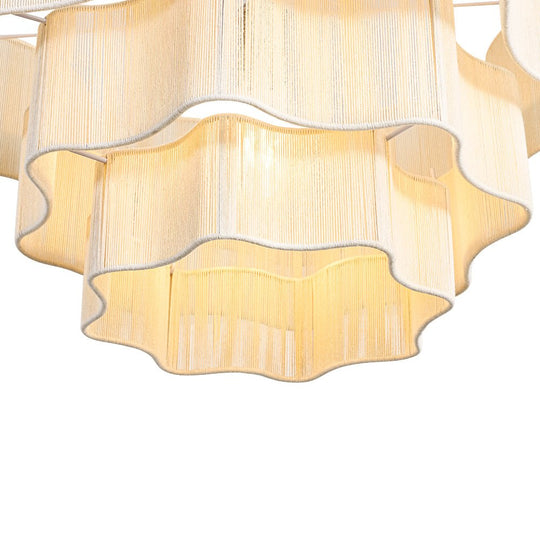 Pendantlightie-Boho Coastal 1-Light Handwoven Drum Wavy Edge Tiered Chandelier-Chandeliers-Brass-