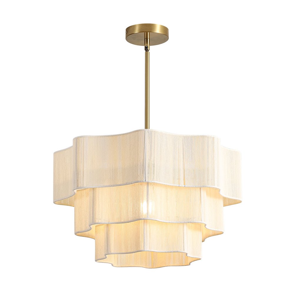 Pendantlightie-Boho Coastal 1-Light Handwoven Drum Wavy Edge Tiered Chandelier-Chandeliers-Brass-