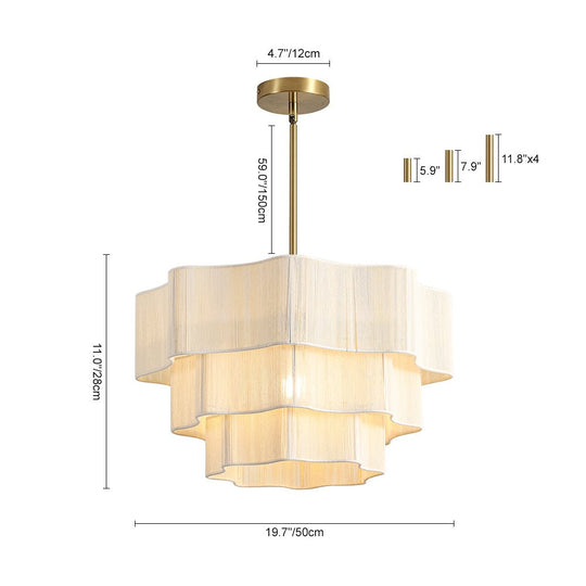 Pendantlightie-Boho Coastal 1-Light Handwoven Drum Wavy Edge Tiered Chandelier-Chandeliers-Brass-